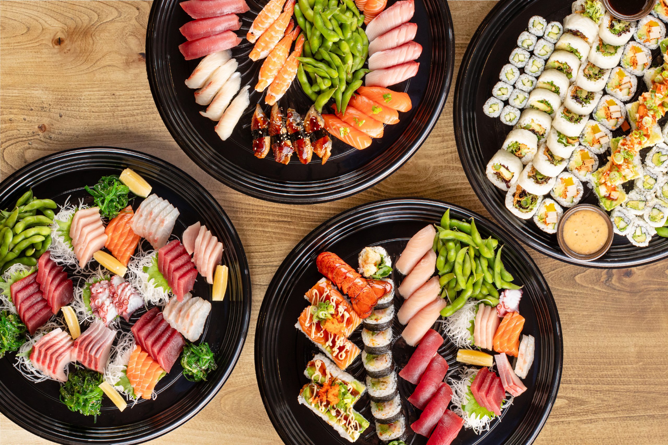 4 sushi platters